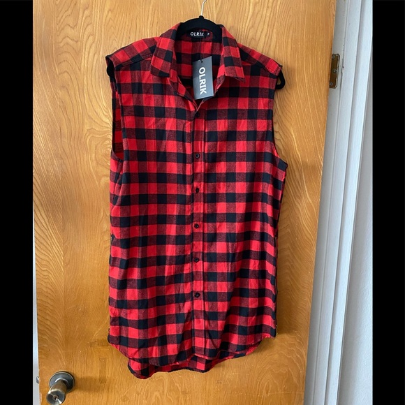 Olrix plaid gingham button down sleeveless tunic top M - Picture 2 of 9
